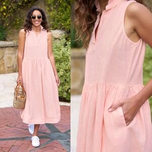 Frank & Eileen Daphne Linen Shirt Dress Peach Pink Small